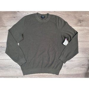 A.P.C. Men's deep olive green crew neck sweater XL